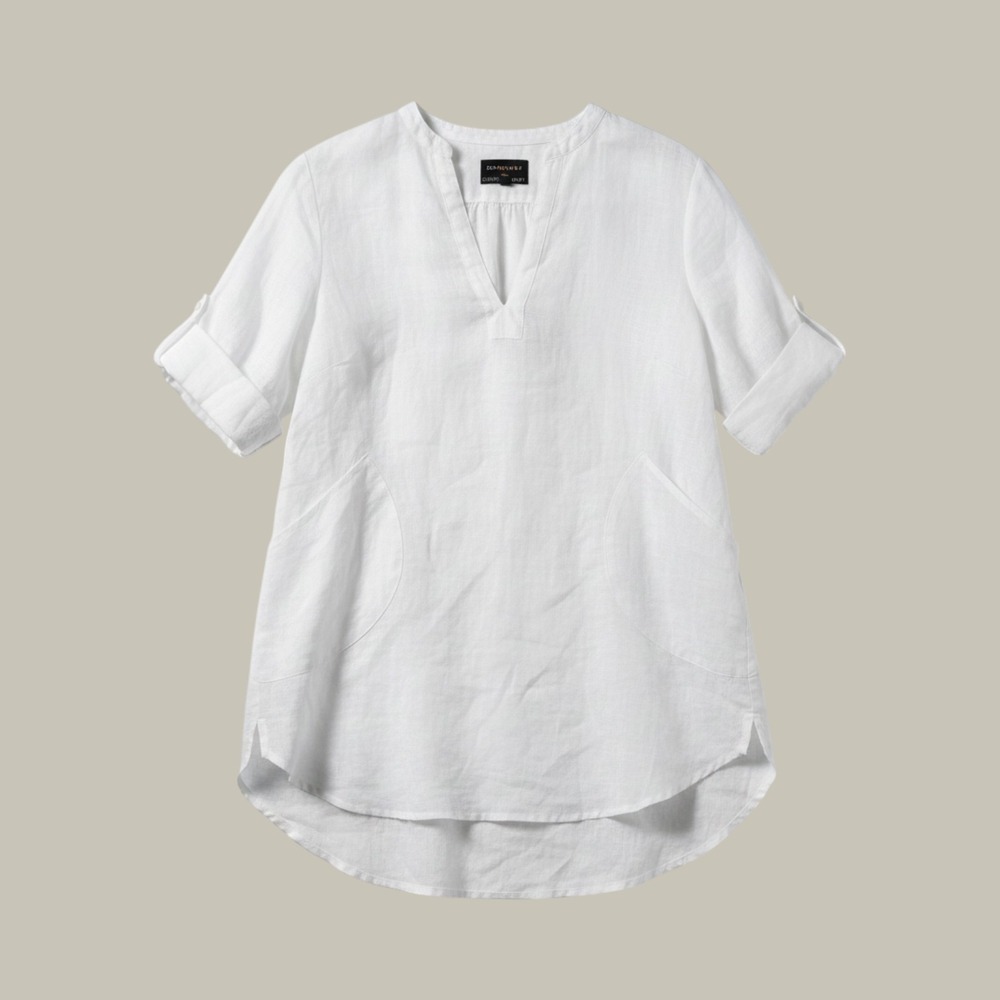 Women's 100% Linen White Tunic Beach Summer Cruise Travel Casual Sz M breathable